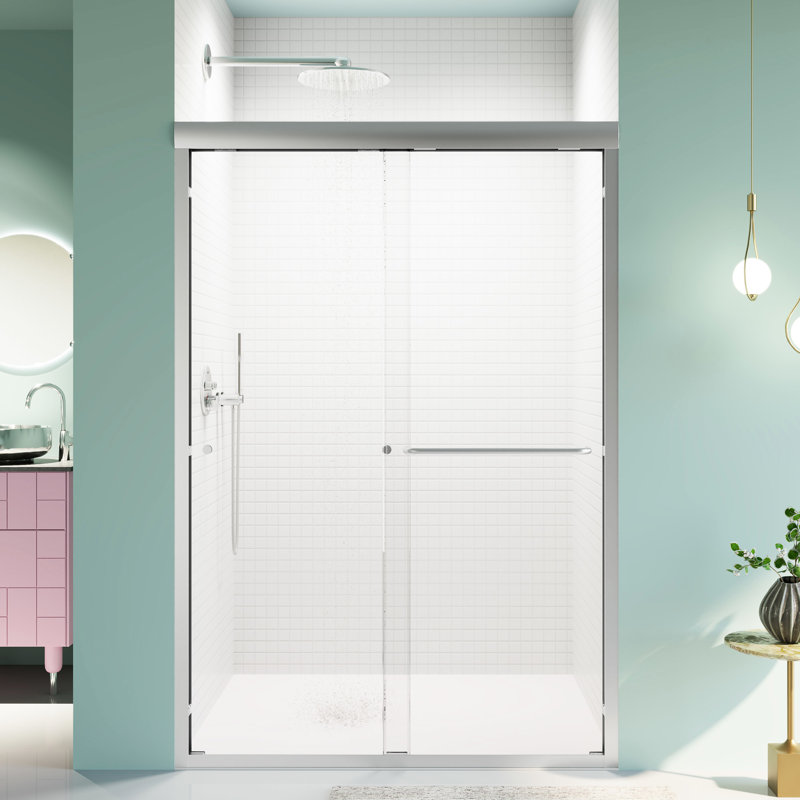 48 In W X 72 H Shower Door, Double Bypass, 6Mm Tempered Glass, , Simple Towel Bar Handle Bathroom Sliding 44"-48"W 72"H, Build