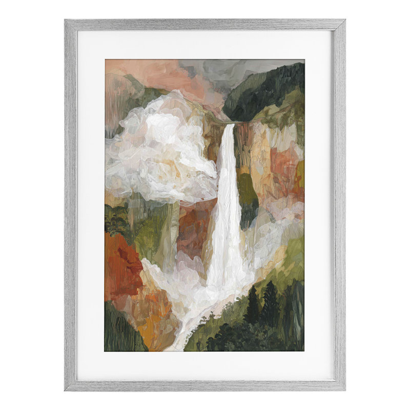 «Mountain Waterfall Landscape», reproduction encadrée sous verre, design par Chromatique Tempête Studio, 20 x 14