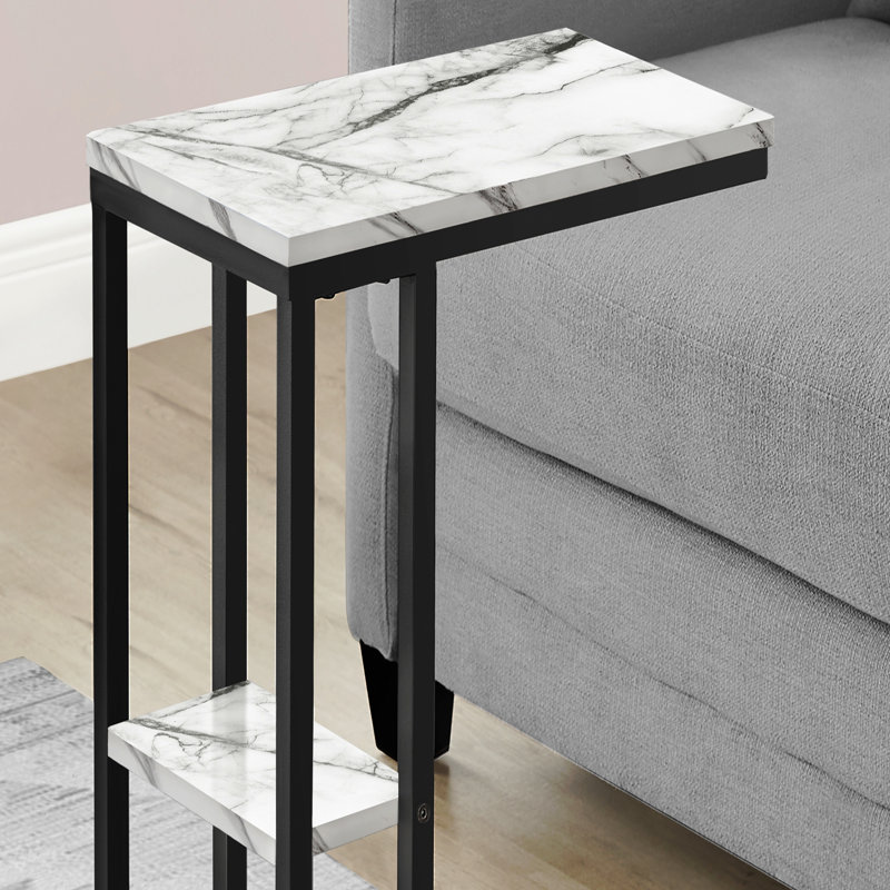 Table d'appoint, en forme de C, bout, côté, collation, stratifié aspect marbre, métal, contemporain, moderne, Blanc