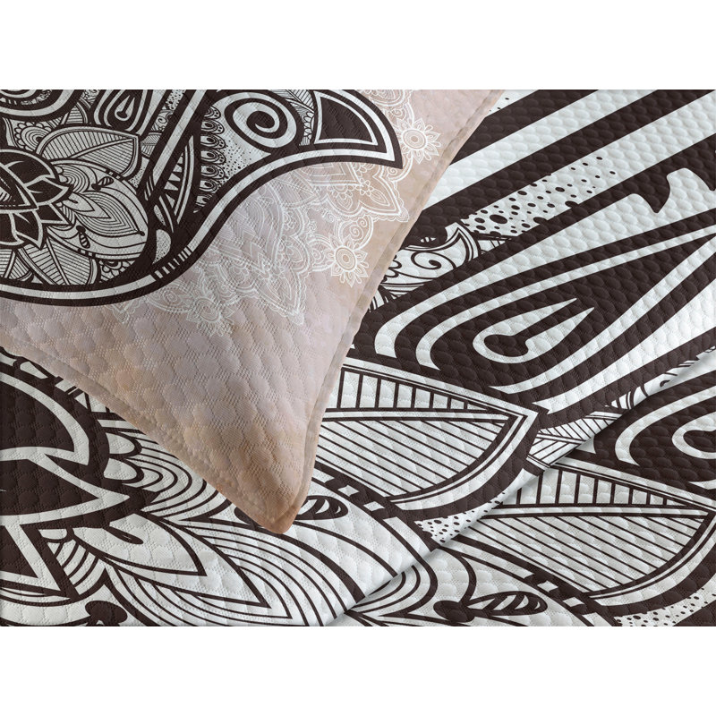 Ambesonne Hamsa Bedspread Mystic Mandala Eastern, King Bedspread + 2 Standard Shams