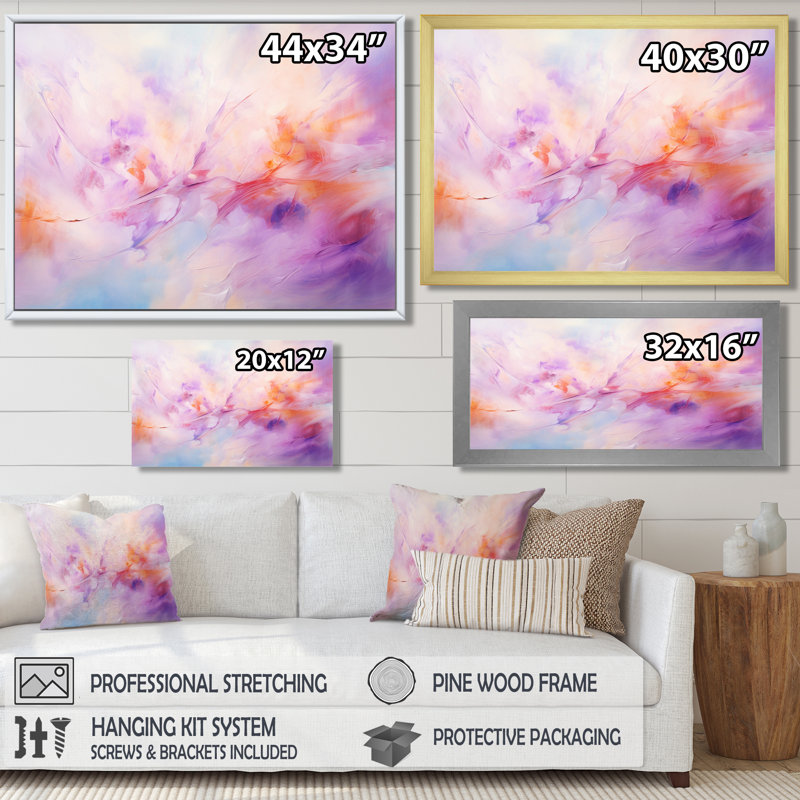 Peinture, lavande, dérive, brume mauve - art mural abstrait, Toile tendue, H 16 po x l 32 po x P 1 po