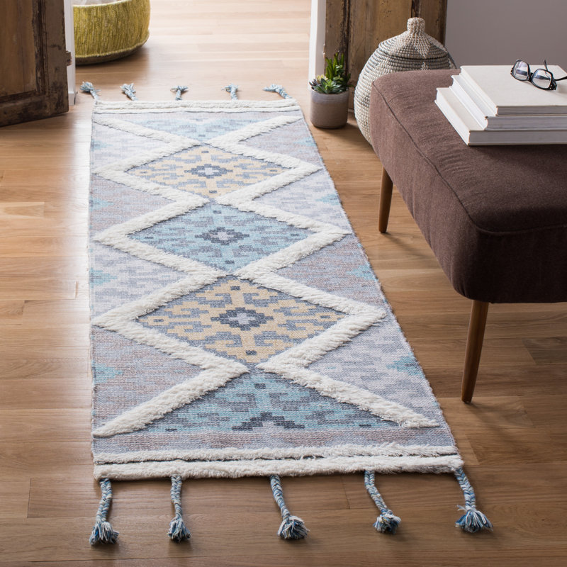 Tapis bleu en laine Joppatowne, Tapis de couloir 2 pi 3 po x 8 pi