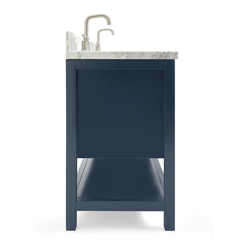 Magnolia Bath Vanity Oval Basin, Rectangle , Carrara White Marble, Midnight Blue