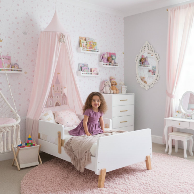 Muse Toddler Bed, White/Natural