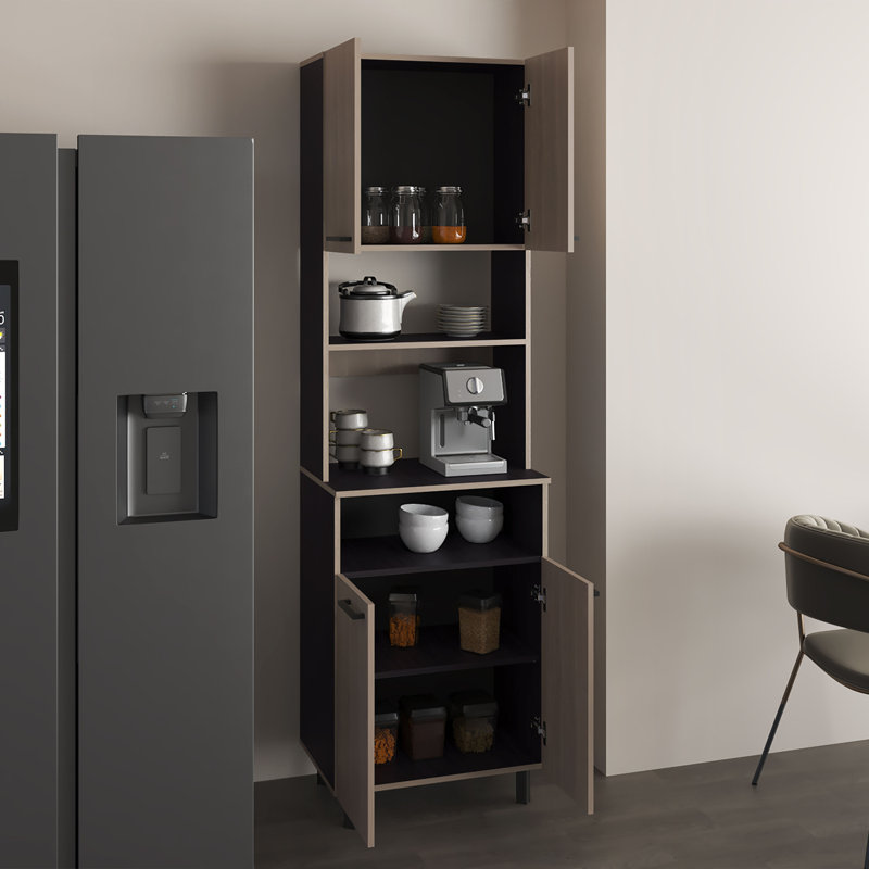 Armoire pour garde-manger Otomo, avec 5 tablettes et 4 portes, noir, gris clair