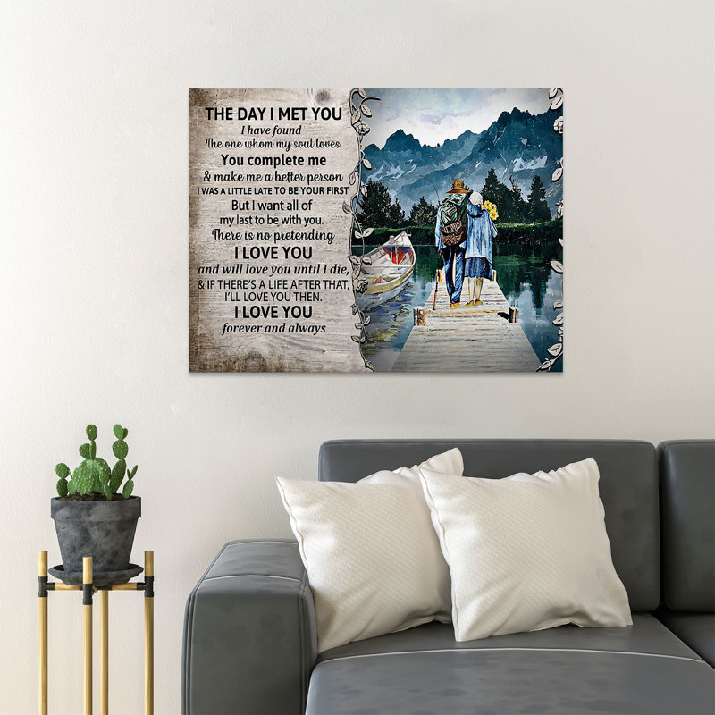 «Old Couple On A Bridge - The Day I Met You», reproduction d'art graphique sur toile tendue, H 24 po x l 36 po x P 2 po