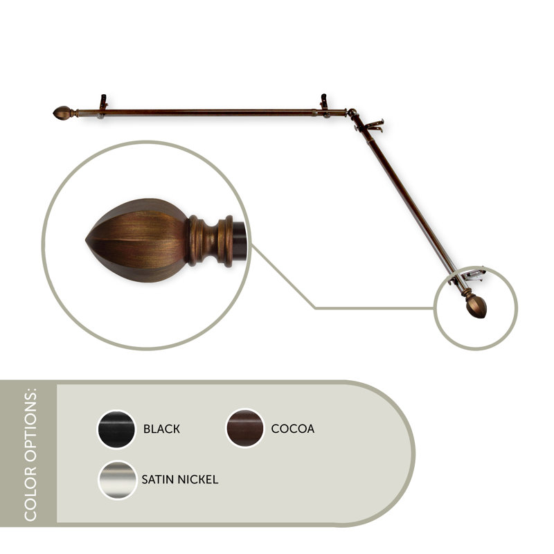 Tringle à rideaux simple pour fenêtre de coin Judi, 120 po à 170 po, Cacao