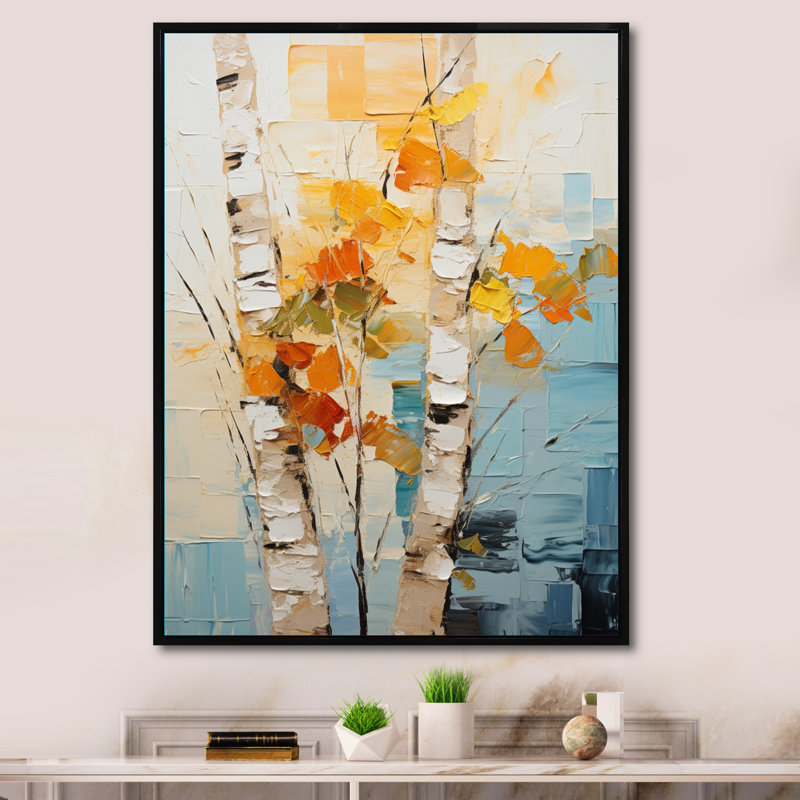 «Jacquelen Birch Woods Birch Dreamscape», reproduction d'art sur toile, H 32 po x l 16 po x P 1 po, Cadre flottant noir