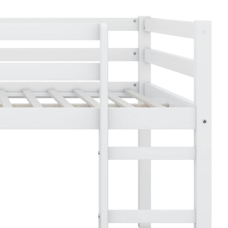 Lit mezzanine double avec échelle et garde-corps, cadre de lit bas avec espace de rangement, cadre de lit mezzanine en bois d'hévéa pour enfants adolescents