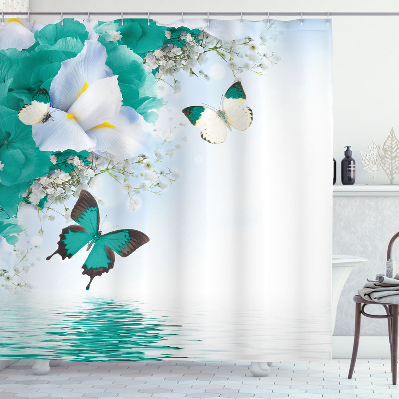 Ensemble de rideau de douche floral et crochets, H 84 po x l 69 po, Écume de mer sombre