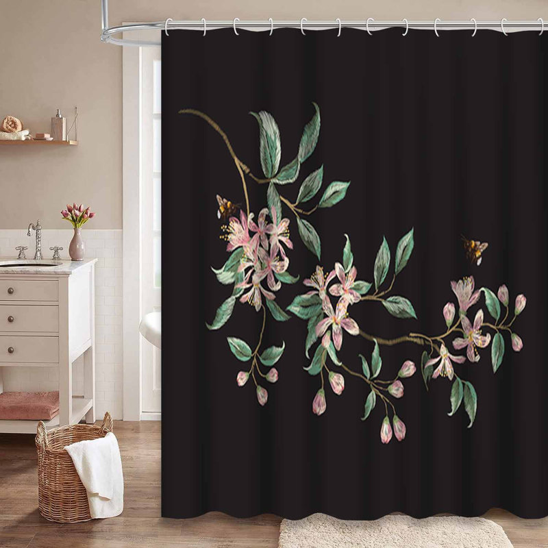 Rideau de douche imperméable à motif floral avec 12 crochets, L 72 po x l 72 po