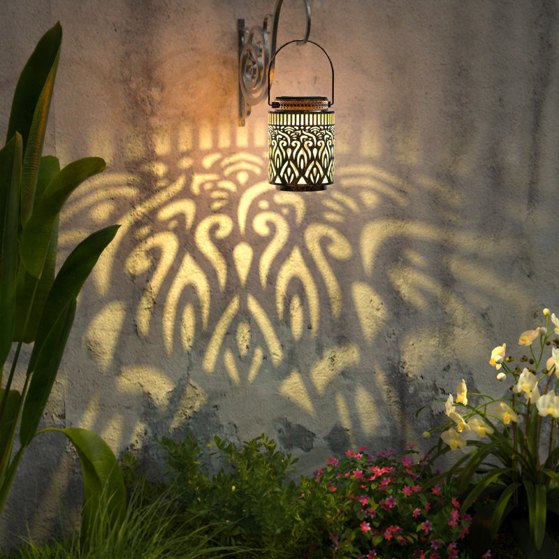 2 Pack Solar Outdoor Lanterns Gold Hanging Lights Waterproof Garden Decor Yard Art Patio Metal Led Warm Light
