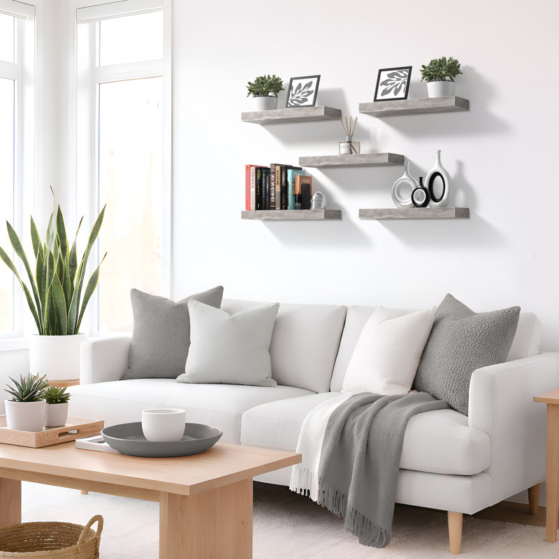 Ensemble de 3 tablettes flottantes longues avec fixation invisible Sorbus - gris, gris