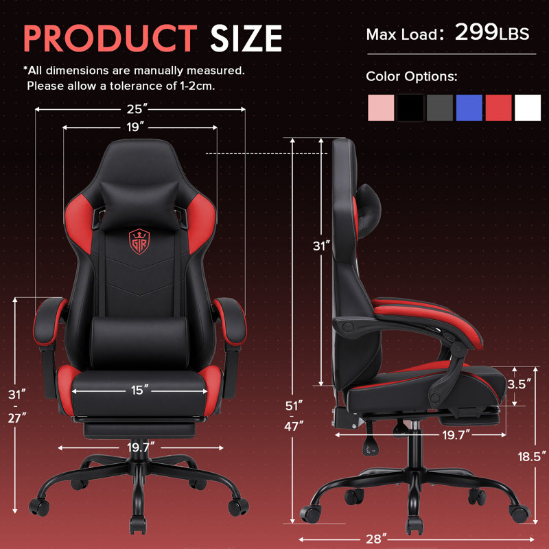 LUCKRACER PC & Racing Game Chair, Red