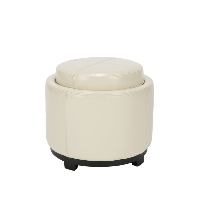 Maiden Faux Leather Ottoman, Flat Cream Faux Leather