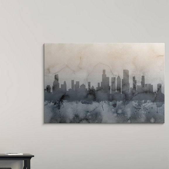 «Francy Chicago Illinois Skyline» par Michael Tompsett - reproduction, H 16 po x l 24 po x P 1,5 po, Toile
