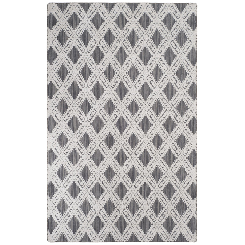 Altoona Geometric Handmade Flatweave Grey/Ivory Area Rug, Rectangle 6' x 9'