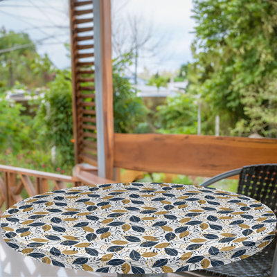 East Urban Home Garden Fitted Round Tablecloth White Pale Coffee Indigo
