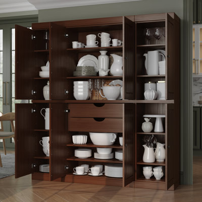 Kyrrah 100% Solid Wood Tall Kitchen Pantry Cabinet with Doors & 2 Drawers, Adjustable Shelves, Modular Kitchen Storage Cabinet, 65" W x 71.5" H