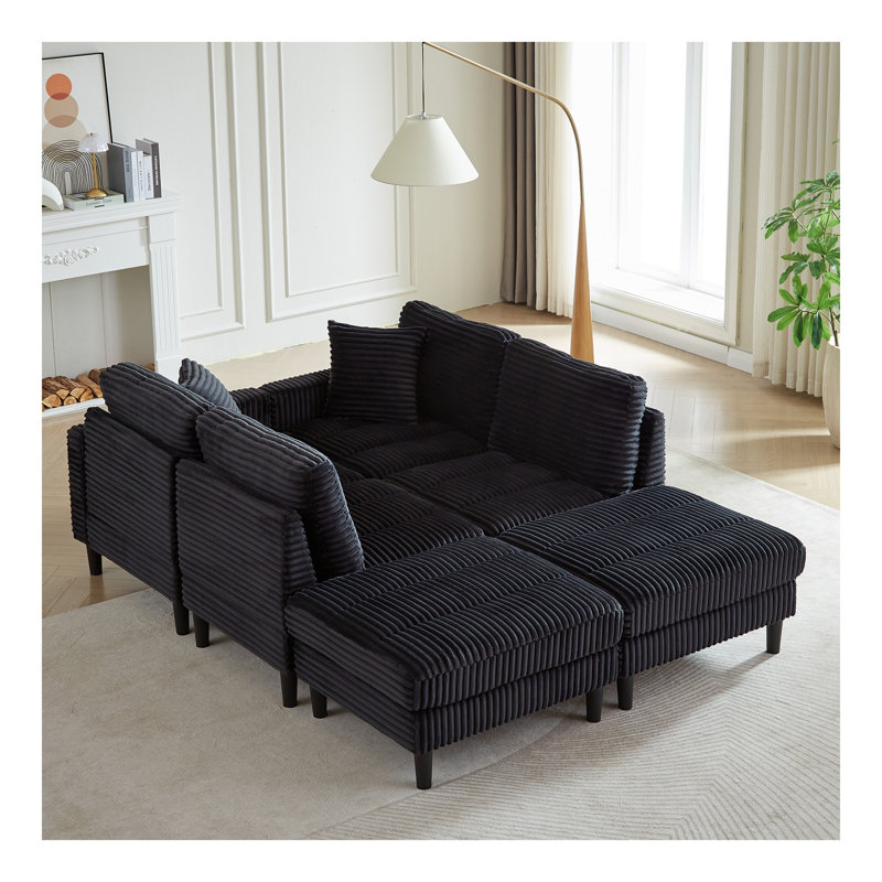 Canapé modulaire surdimensionné en U avec canapé en velours côtelé et canapé modulaire avec 2 coussins et deux pieds en plastique