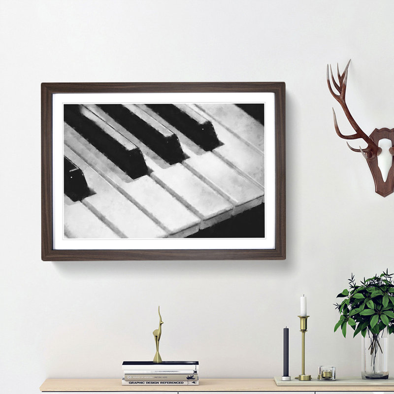 Keyboard Keys - Picture Frame Painting Print, Walnut Framed, 45cm H x 63cm W x 2cm D