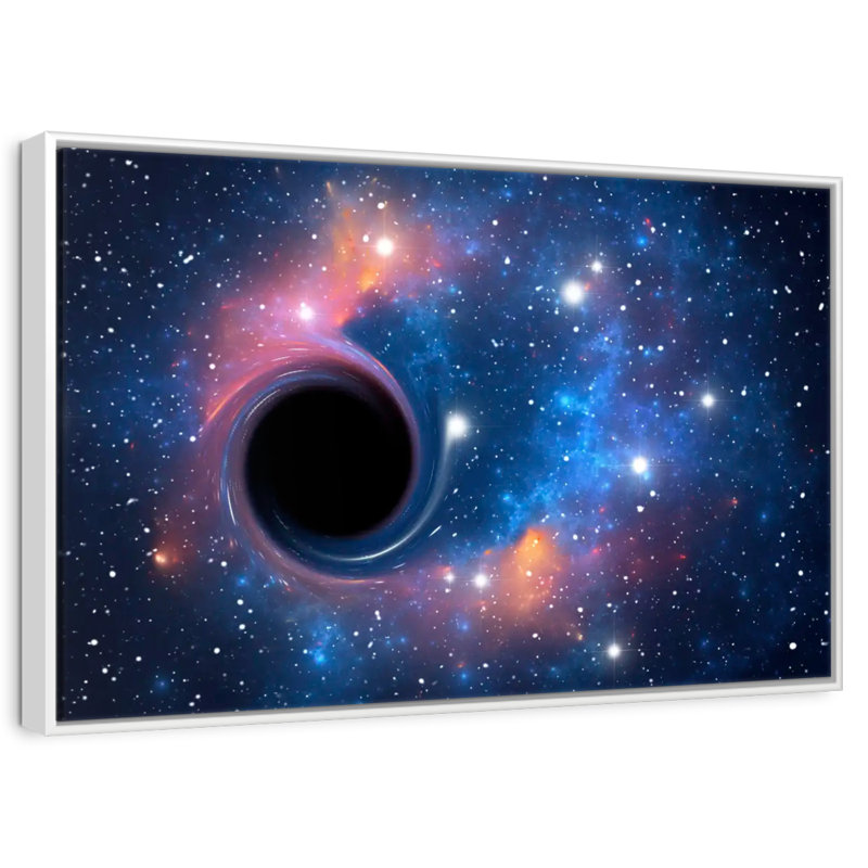 Trou noir dans l'espace, 46 po x 31 po, Cadre flottant blanc