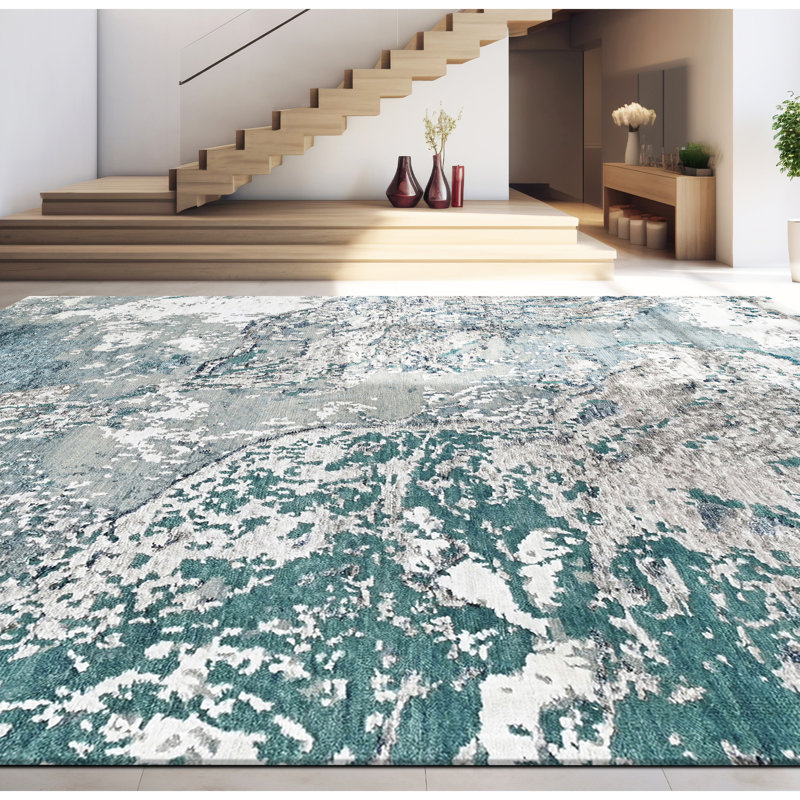 Hand Knotted Area Rug in Beige And Blue