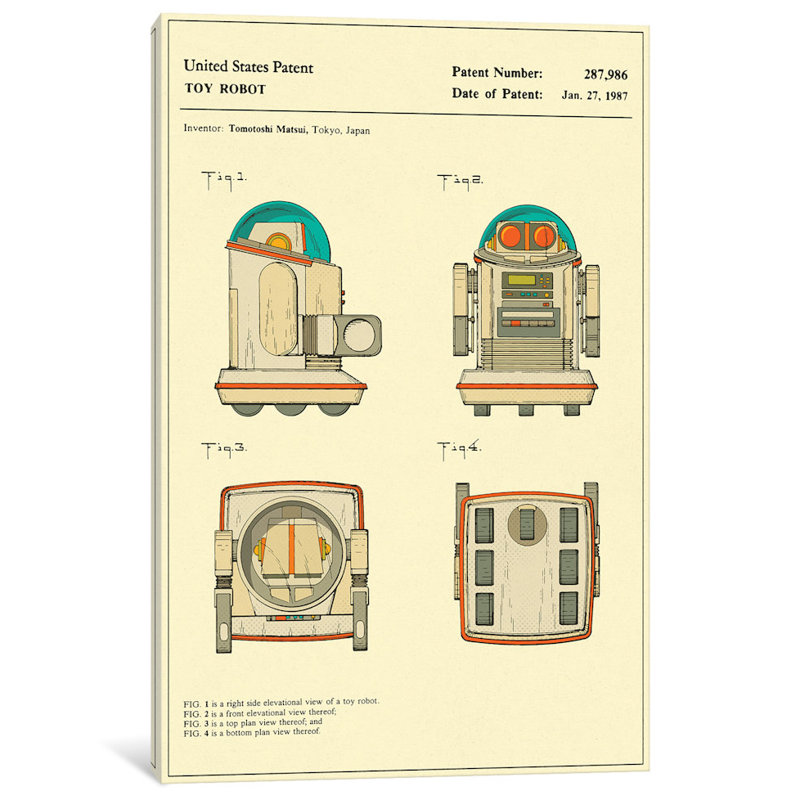 " Tomotoshi Matsui (Tomy Kogyo, Inc.) Toy Robot ("Omnibot") Patent " by Jazzberry Blue, 26" H x 18" W x 1.5" D