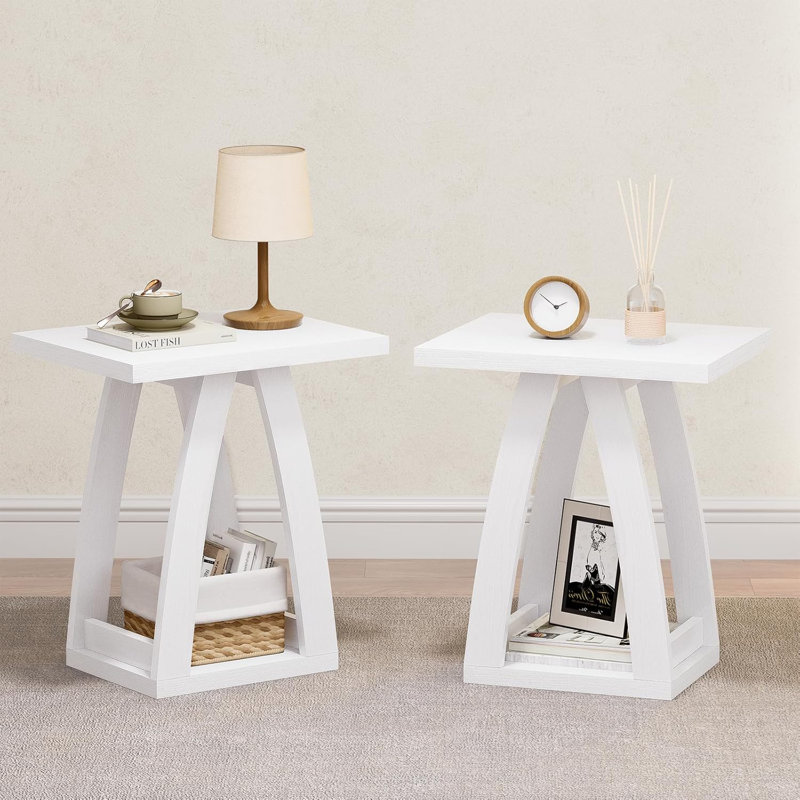 Gray Engineered Wood Square End Table Set with Shelf