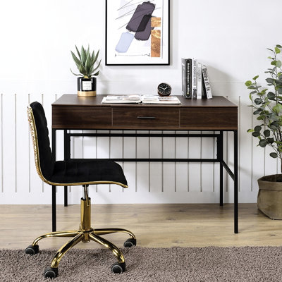 Oak And Black Workstation Desk With Functional Drawer 22-inch Deep Office Storage