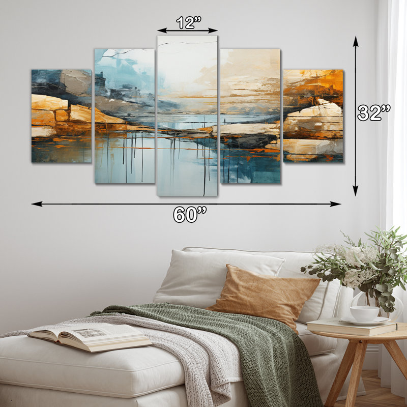  «River Flowing Waters Collage I - Reproduction d'art sur toile moderne - 5 panneaux