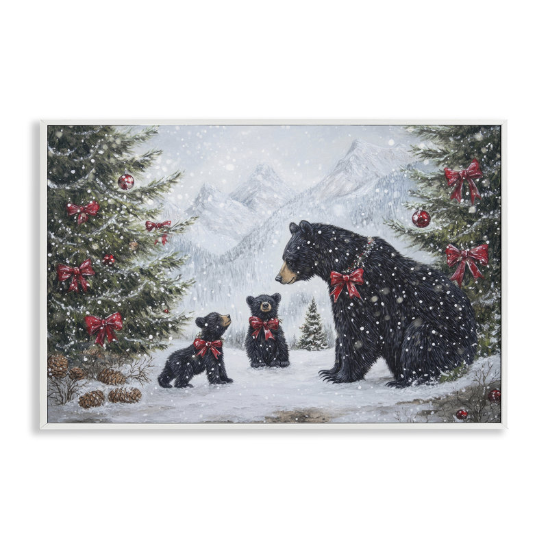 Ours noir de Noël, estampe numérique, design par Tina LeCour, H 16 po x l 24 po, Estampe numérique encadrée blanc bord de mer