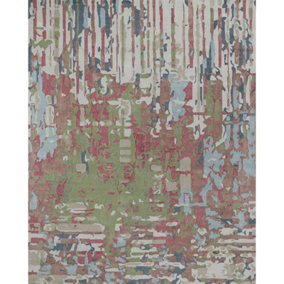 Cascades Hand-Tufted Indoor Rug Abstract Impressionist Pink Green Blue 