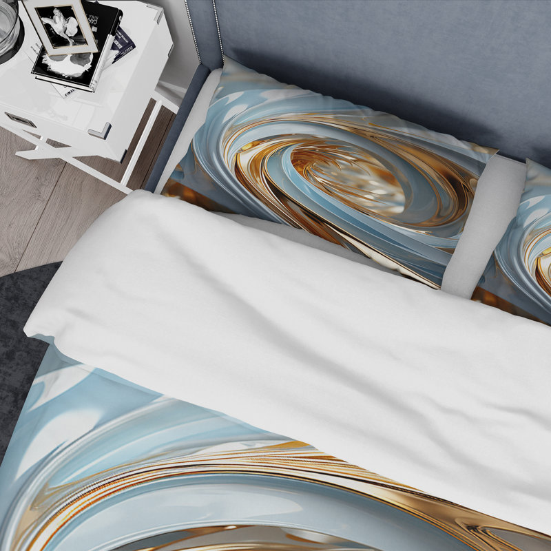 Ensemble de housse de couette spirale blanche et dorée, Housse de couette simple + 1 taie décorative stan