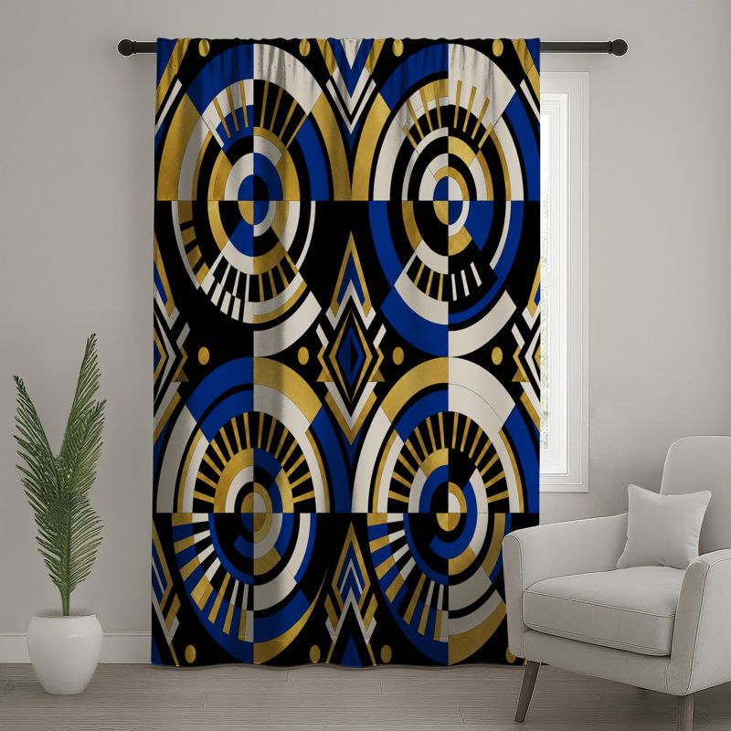 Rideaux de fenêtre à motif géométrique Art Deco, 50" x 80" - 1 Panel, Sheer