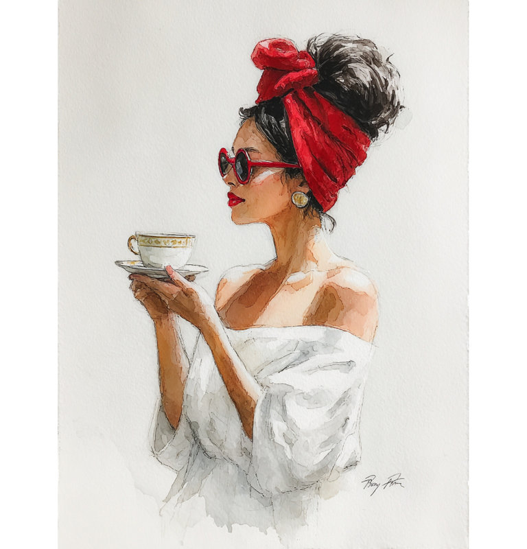 «Morning Tea», art mural chic sur toile tendue, H 40 po x l 30 po x P 1,5 po