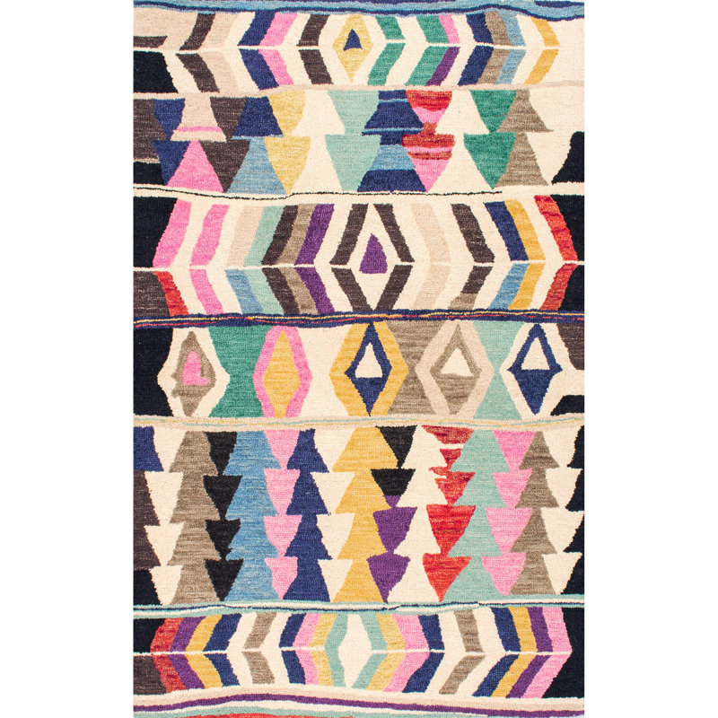 Leiarna Geometric Wool Runner Rug for Living Room Bedroom Dining Room Entryway Hallway Kitchen, Multicolor/Black