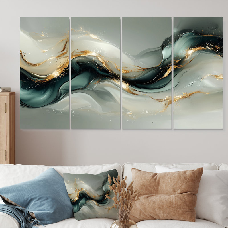 Grace - Marble Wall Art - ensemble de décoration murale moderne, 4, H 32 po x l 64 po