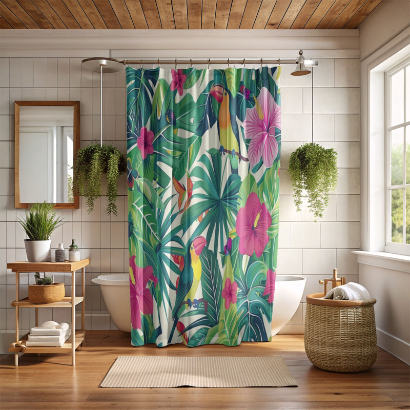 Rose Tropic - Rideau de douche Premium, H 74 po x l 71 po