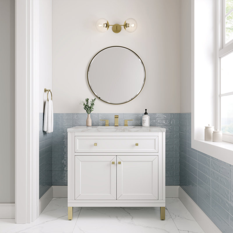Chicago 36' W Single Vanity, Victorian Silver, 8" Widespread, Glossy White