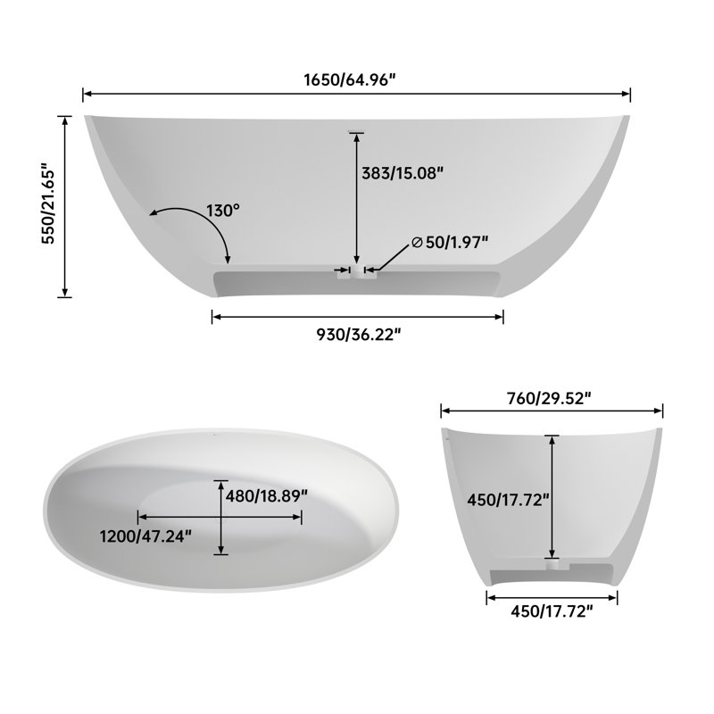 Baignoire pour salle de bain à surface solide de conception profonde et minimaliste