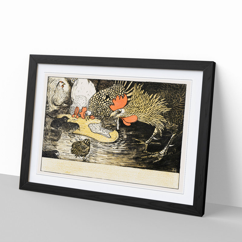 Roosters and Chicks by Theo Van Hoytema - Picture Frame Painting, 36cm H x 48cm W x 2cm D, Black Framed