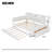 Full Size Wood Daybed with Trundle, Storage Shelves, Bench, Charging Station and Upholstered Headboard, White+Cream White Cushion-912639585