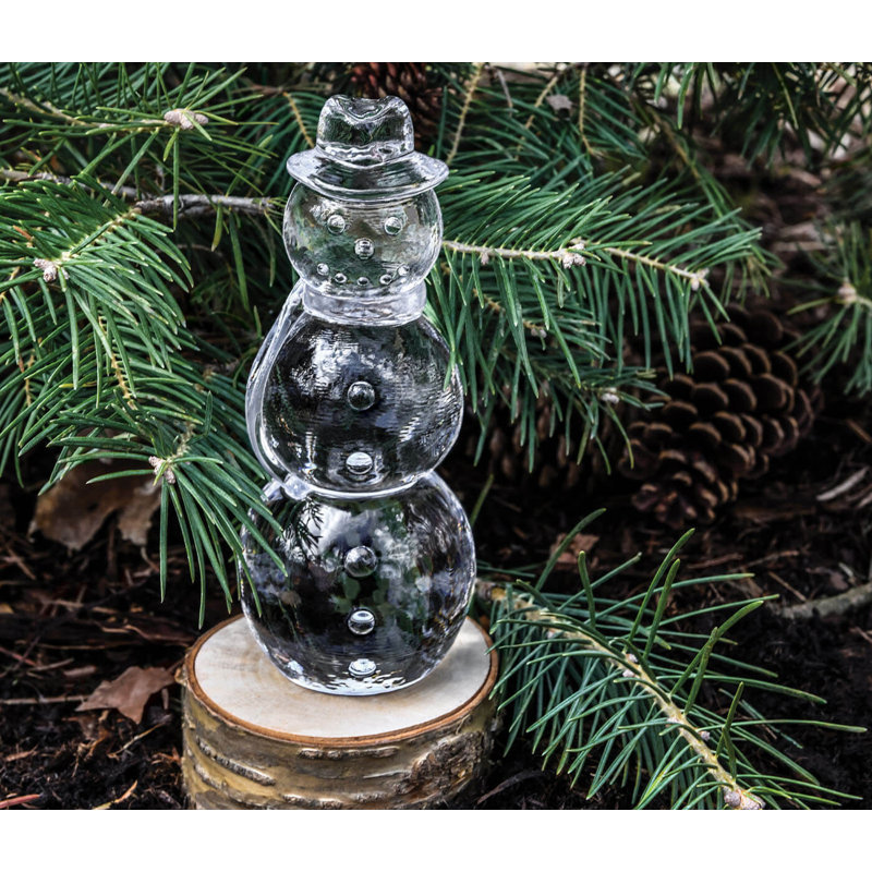 Handmade Glass Tall Snowman Figurine, 5" H x 2.63" W x 2.63" D
