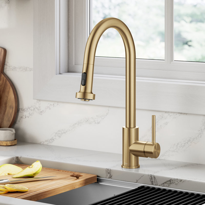 KRAUS Bolden 2-Function Single Handle Pull Down Kitchen Faucet, Brushed Brass