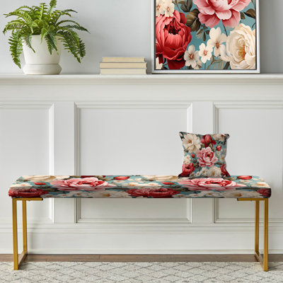 Motif floral rétro rose et bleu - Banc rembourré floral doré