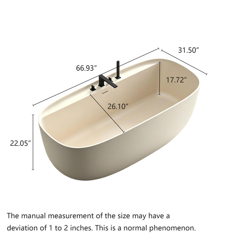 Baignoire de trempage profonde autoportante une pièce à surface solide pour la maison, H 22,05 po x l 59,06 po x P 30,71 po