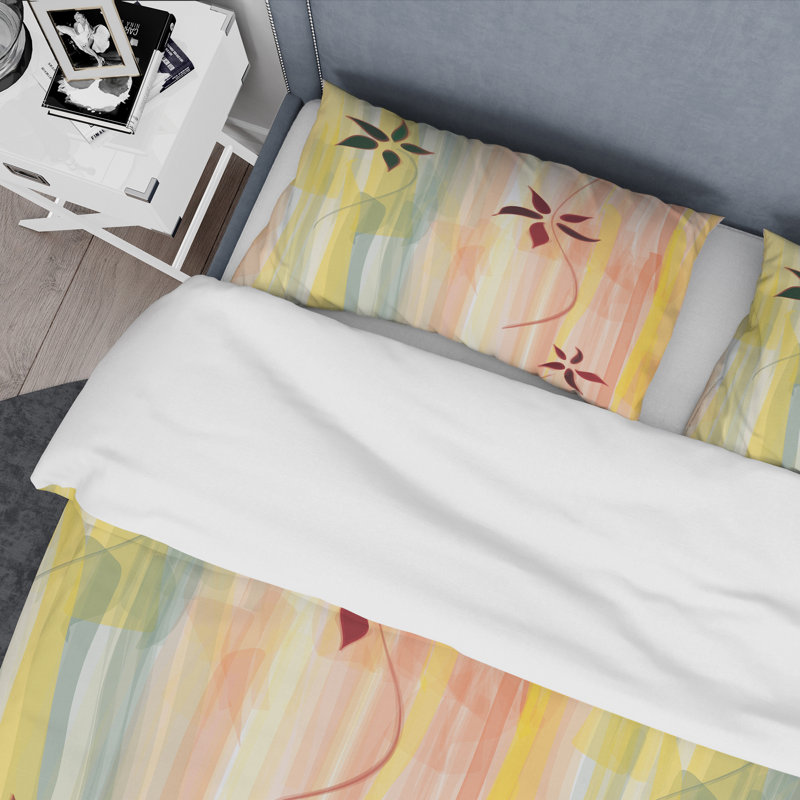 Ensemble de housse de couette en microfibre rose / jaune 3 pièces, Housse de couette simple + 1 taie décorative stan