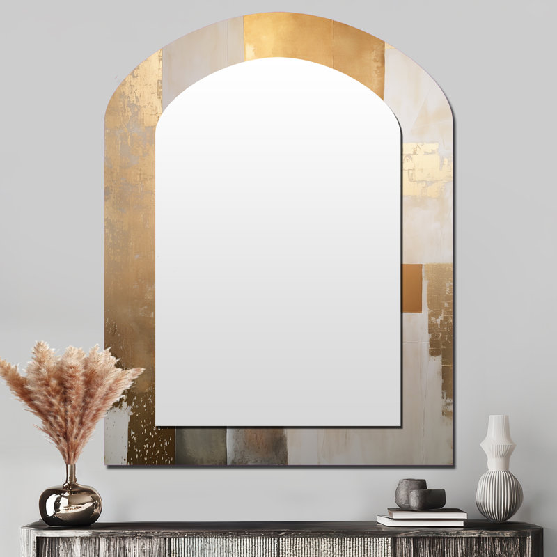 Beige And Gold Minimalism Modern Scandinavian Zen - Scandinavian Asymmetrical Decorative Wall Mirror, Scandinavian Arch Mirror, Printed Metal Art