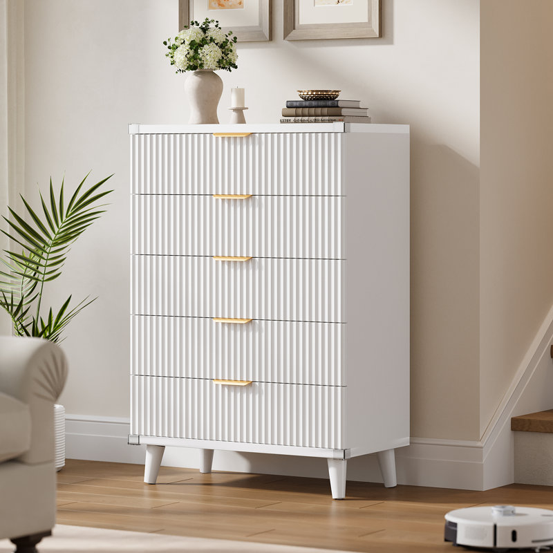 Fluted 5-Drawer Dresser For Bedroom, 28" Modern Chest Of Drawers With Deep Drawers, Wood Drawer Organizer For Living Room, Hallway, Nursery, Hallway Closet